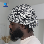 black and white turban scarf