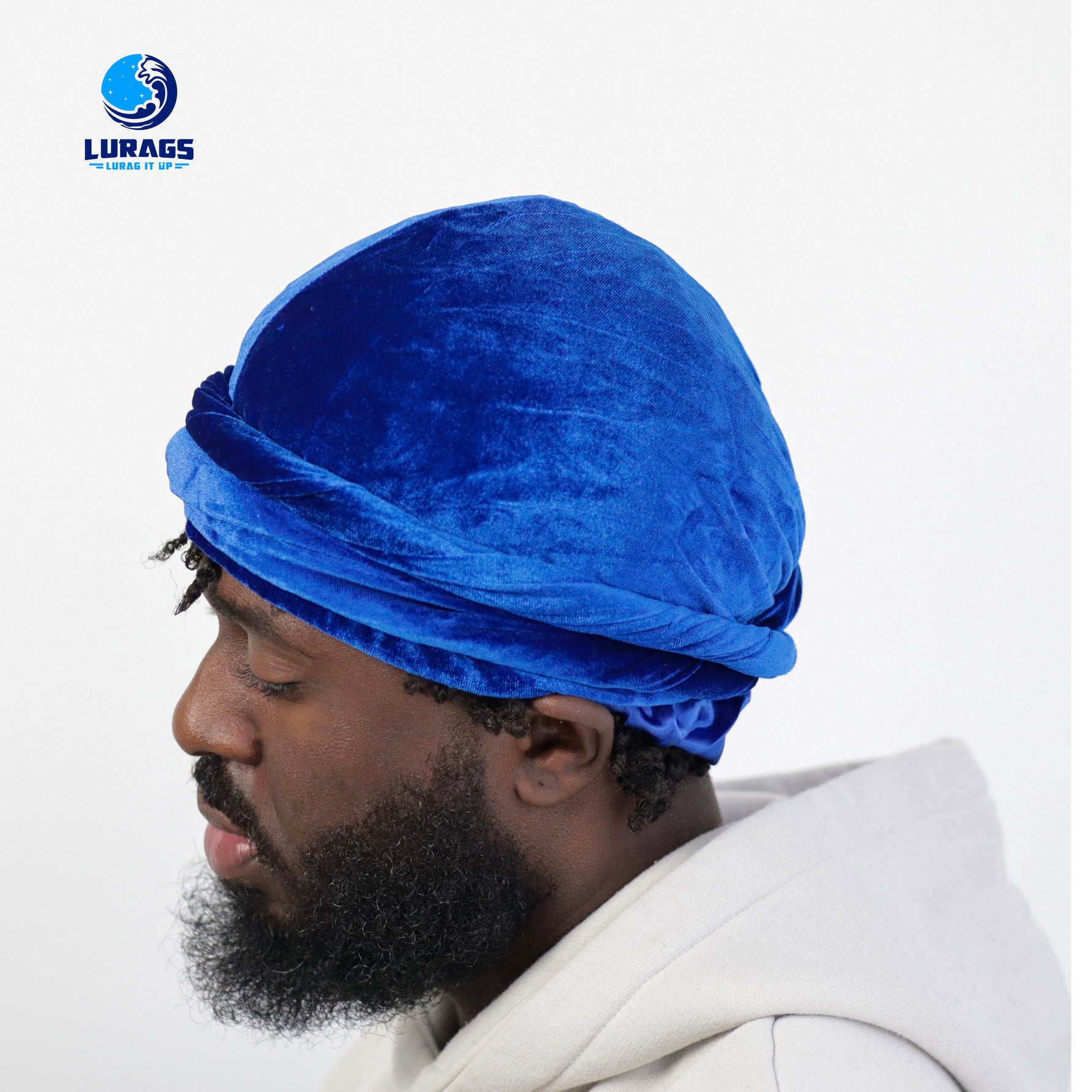 Blue velvet pre tied halo turban