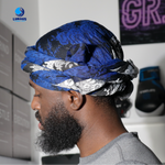male turban with blue and white roses 