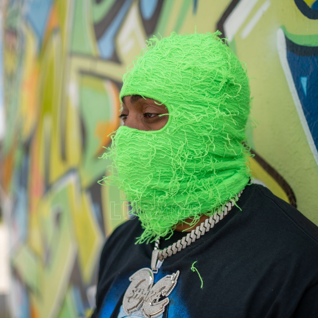 Lime Distressed Balaclava Mask