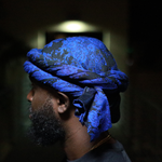 Black male turban with blue flowers 