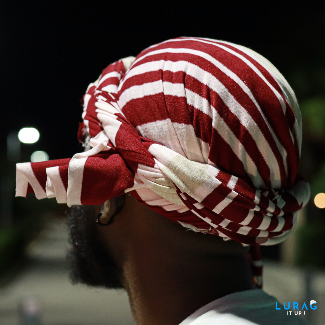 white turbans with red stripes 
