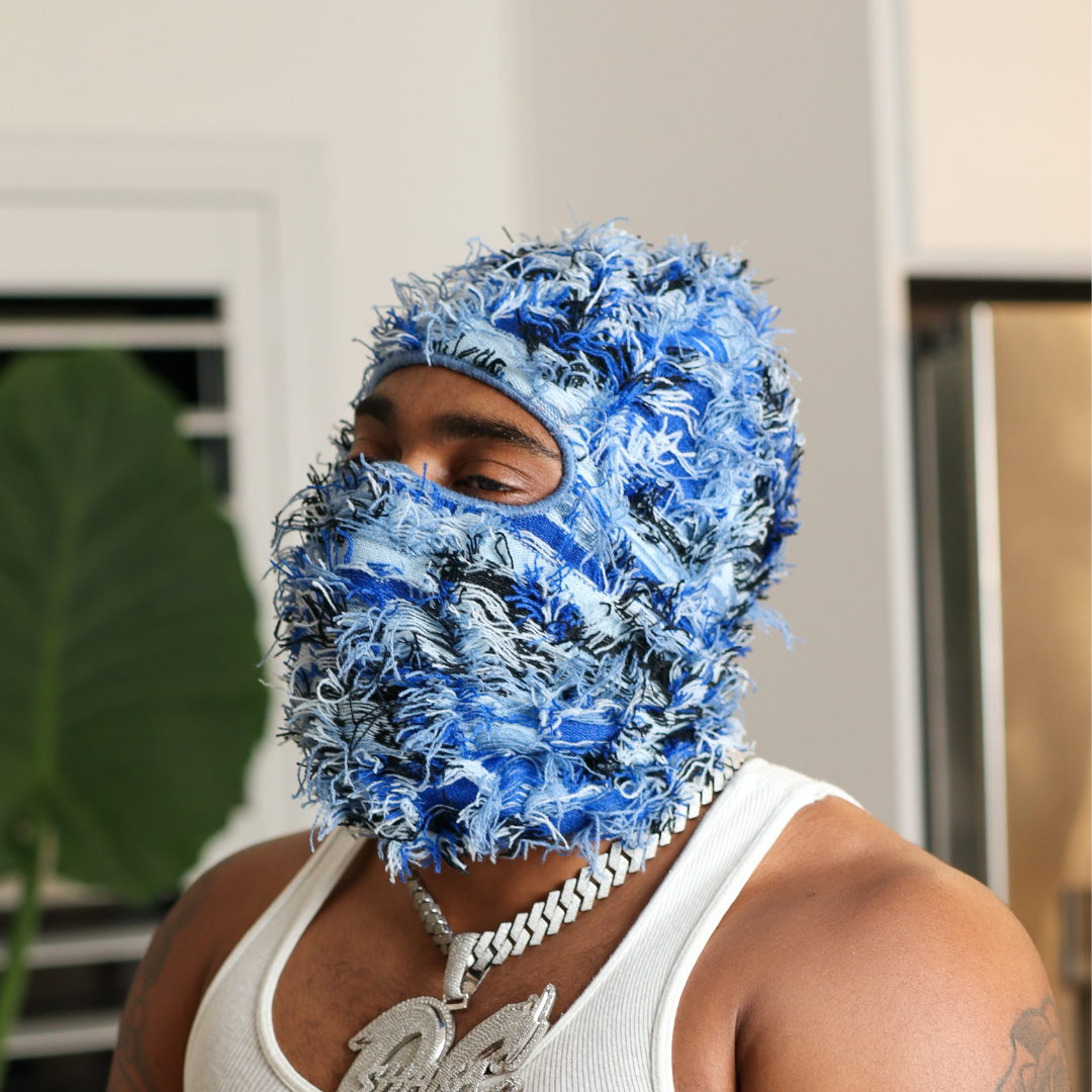Blue Distressed Balaclava Mask
