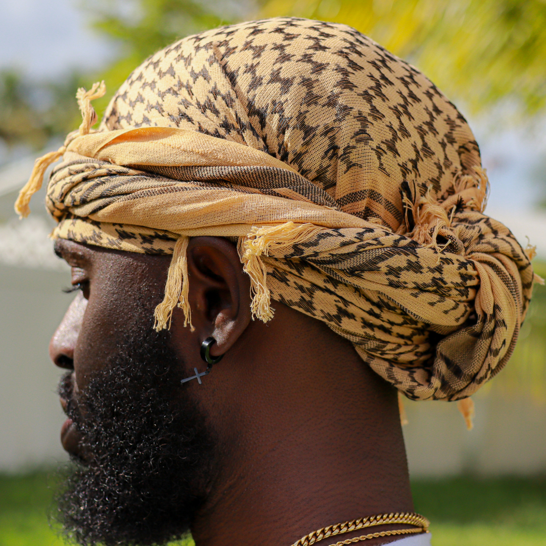 Gold head wrap turban 