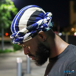 blue strip male turban
