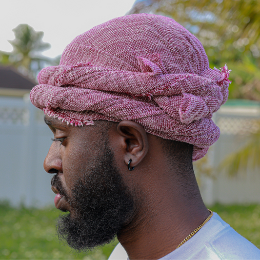 white and peach turban