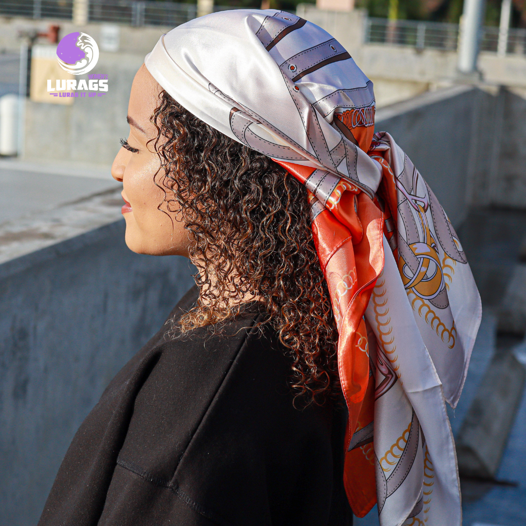 orange and white silk scarf for women