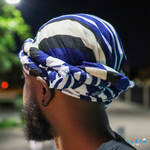 male turban with blue stripes 