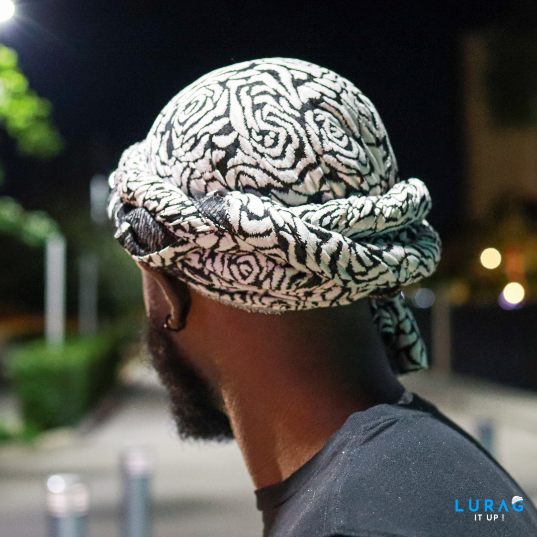 male turban with white rose 