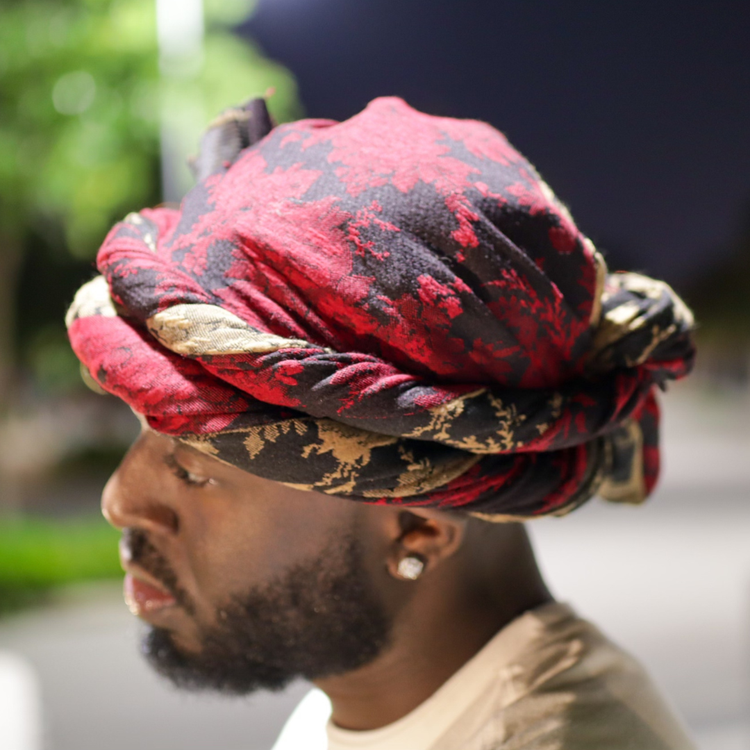 male turban with red flowers 