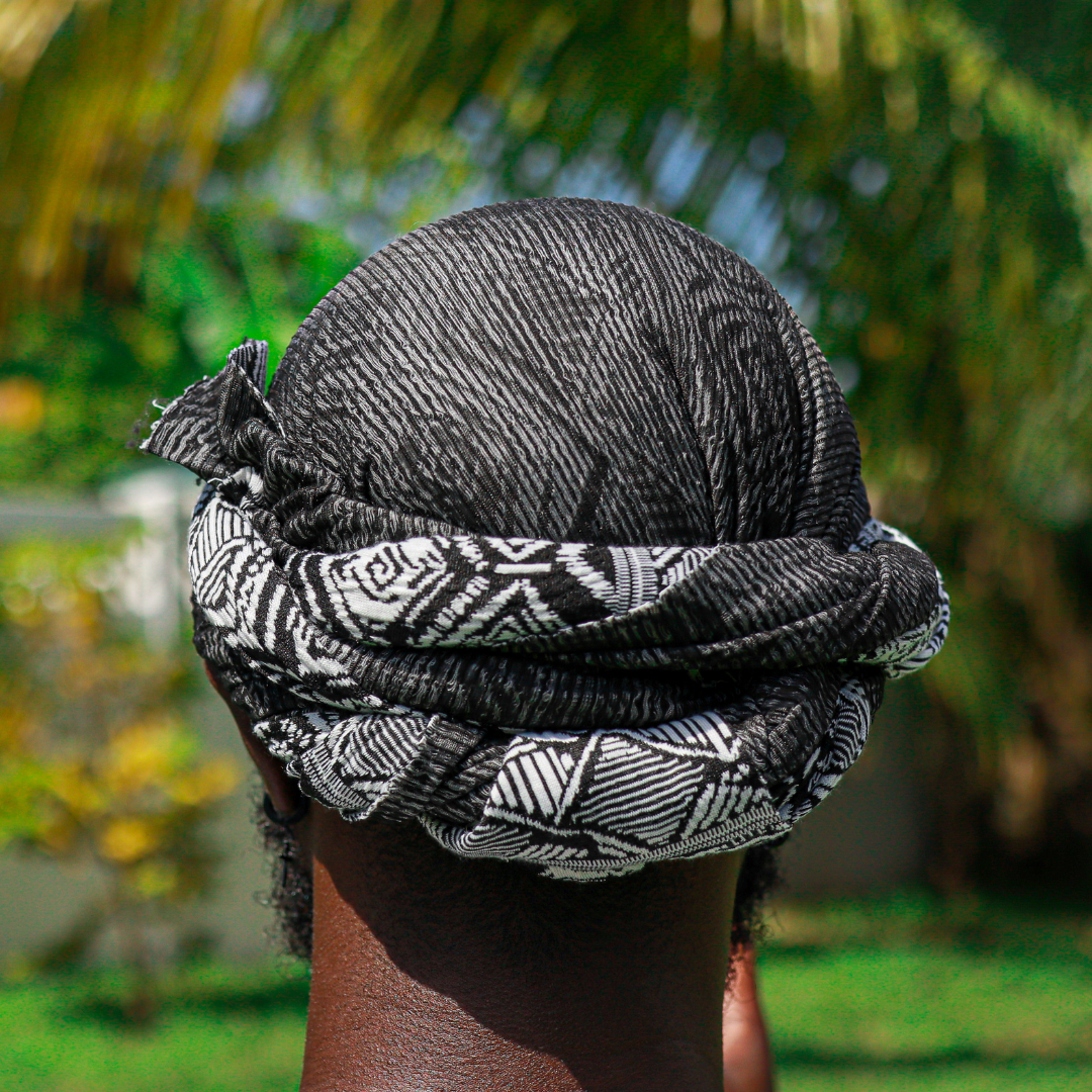 black and white Male turban with pattern designs 