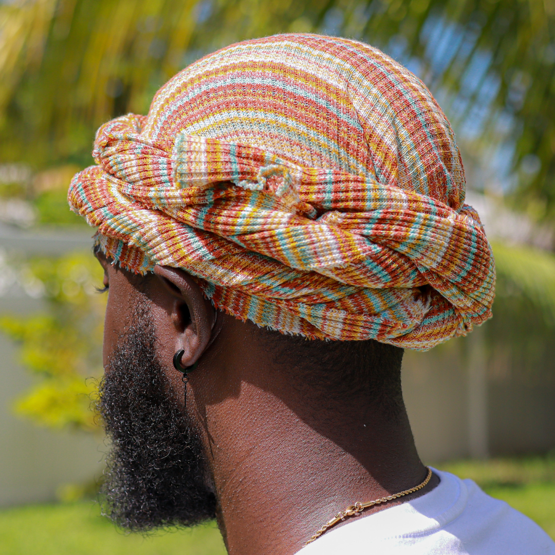 Brown, green, white  Knitted Male Turban