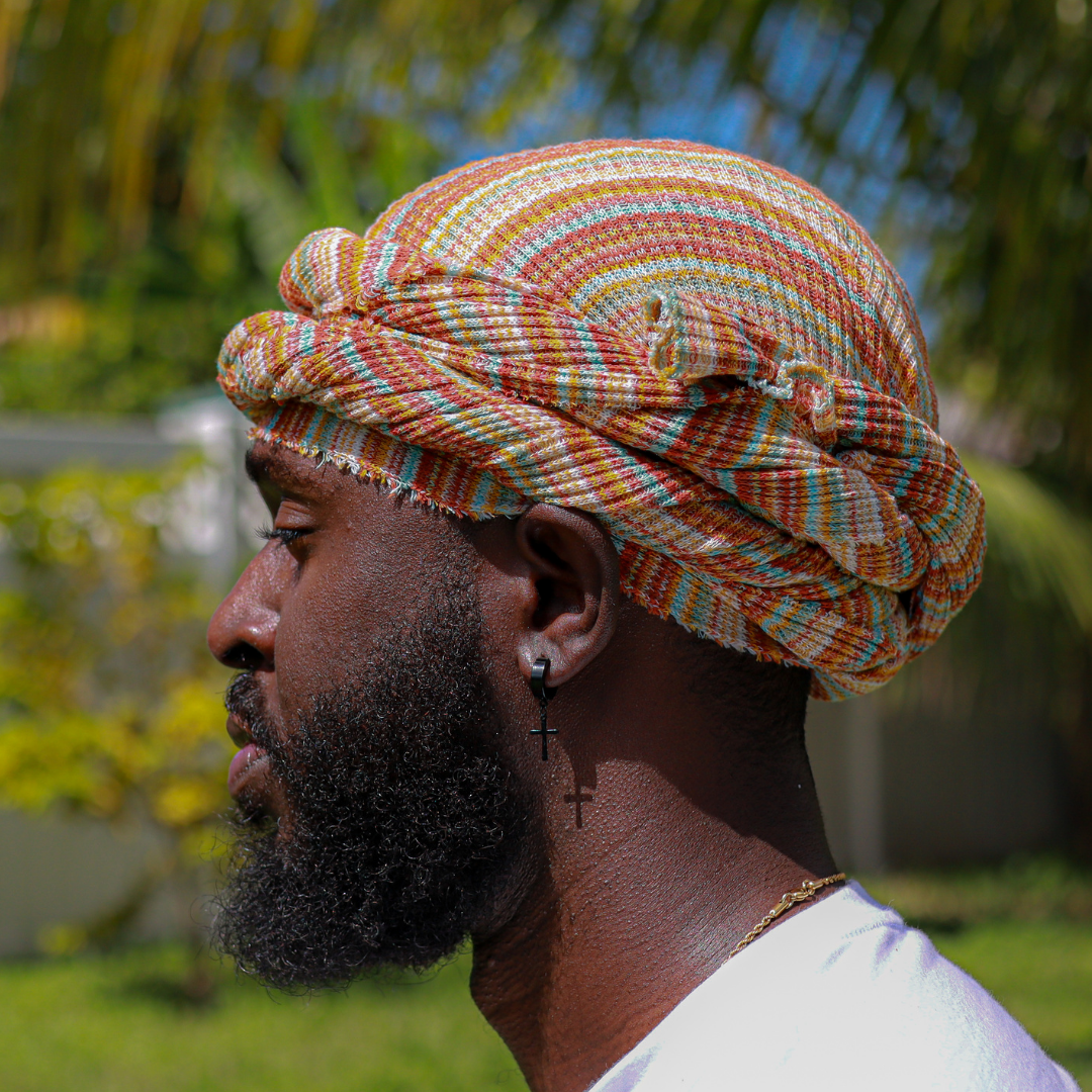 brown knitted turban