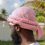 pink and white striped Male Turban