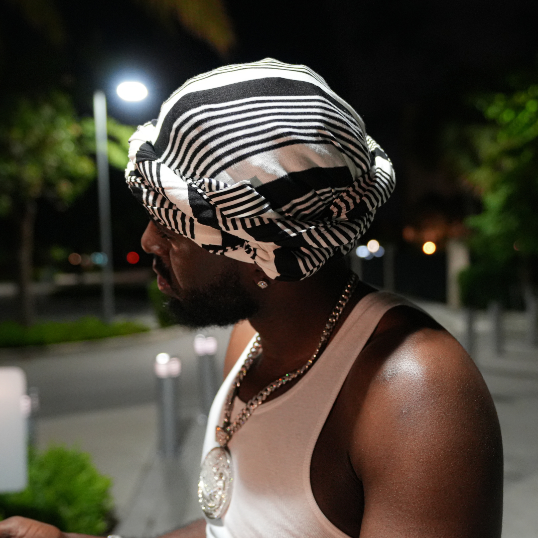Black/White Striped Male Turban