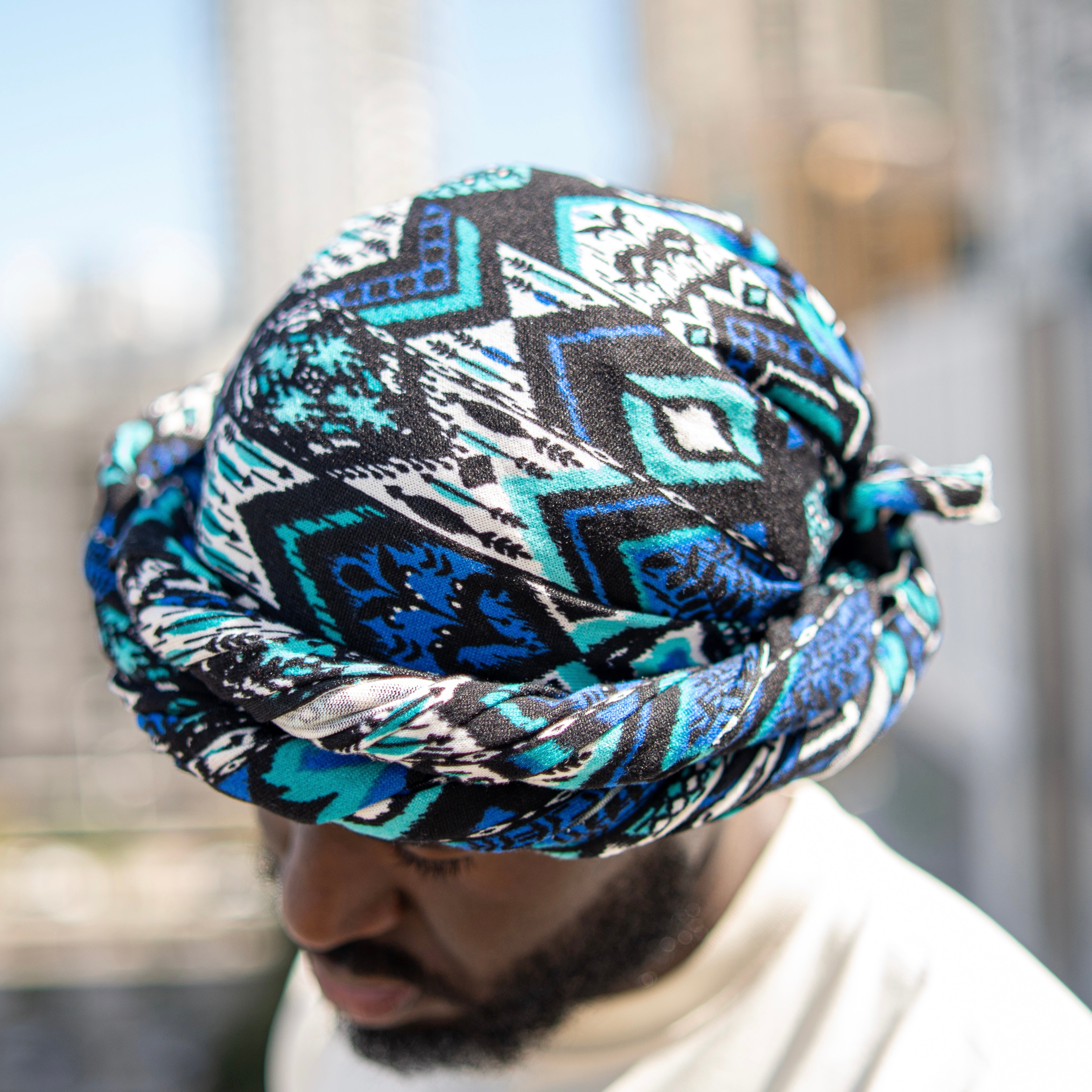 Blue Tribal Print Male Turban Lurags