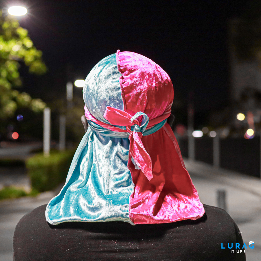 blue and pink turban