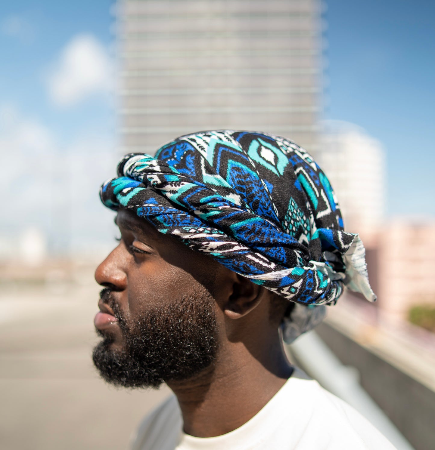 Blue Tribal Print Male Turban